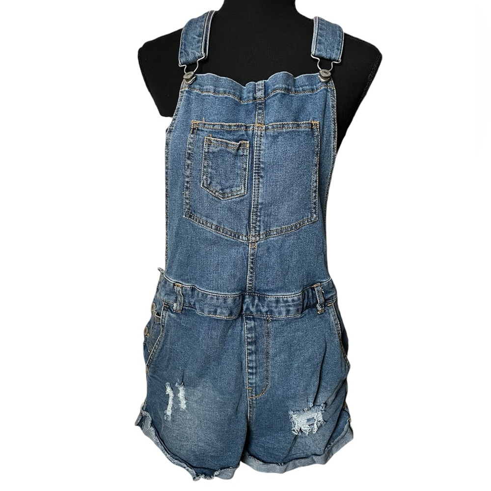 Love Tree Distressed Denim Shorts Overalls - Size Large
